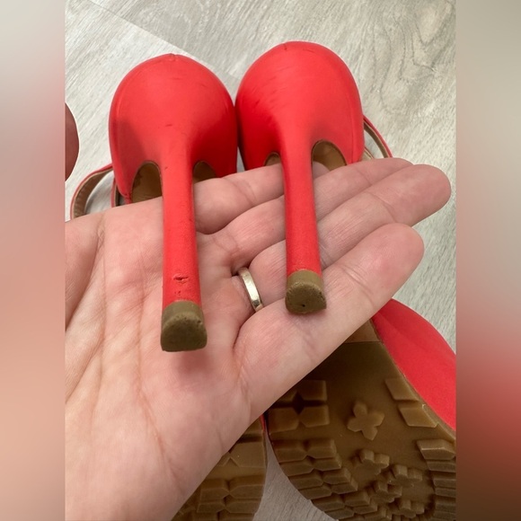 Jimmy Choo Red Leather Double Ankle Strap Open Toe Pumps 36/5.5-6 - Picture 5 of 7